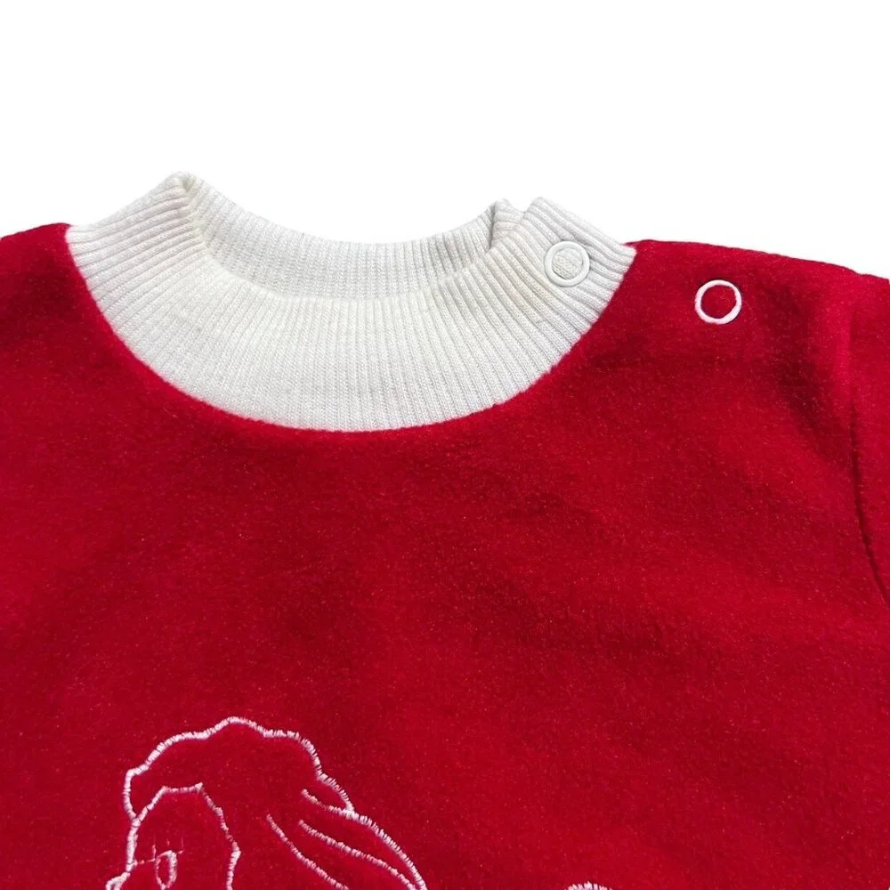 Vintage 9m Red Fleece Lamb Bubble Romper